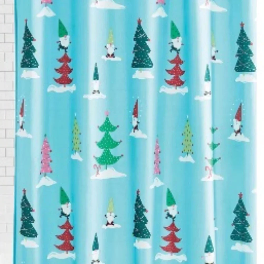 Holiday Time CHRISTMAS TREES AND GNOMES Fabric Shower Curtain – 72” x 72”